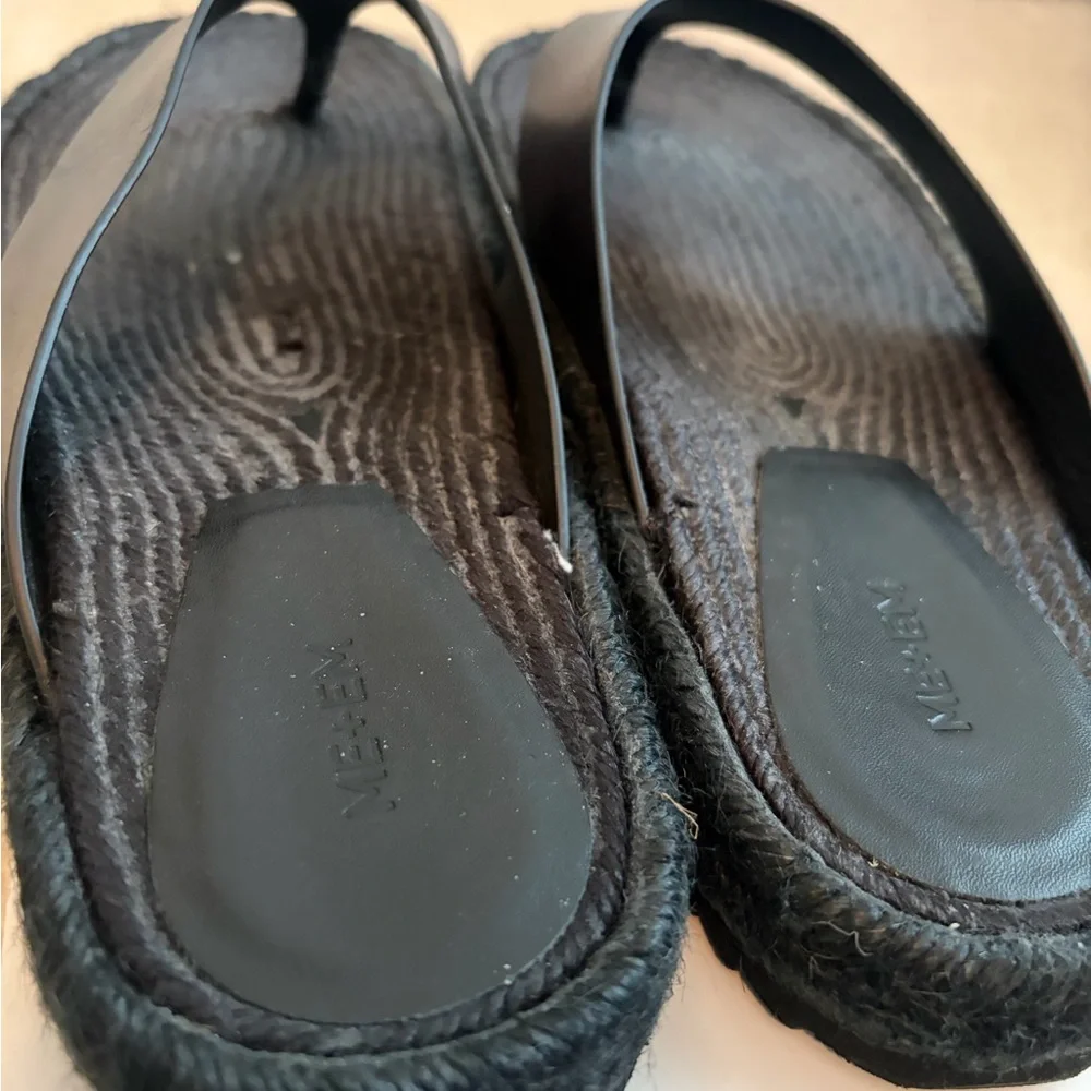 ME+EM Black Leather Espadrille Toe-Post Sandals